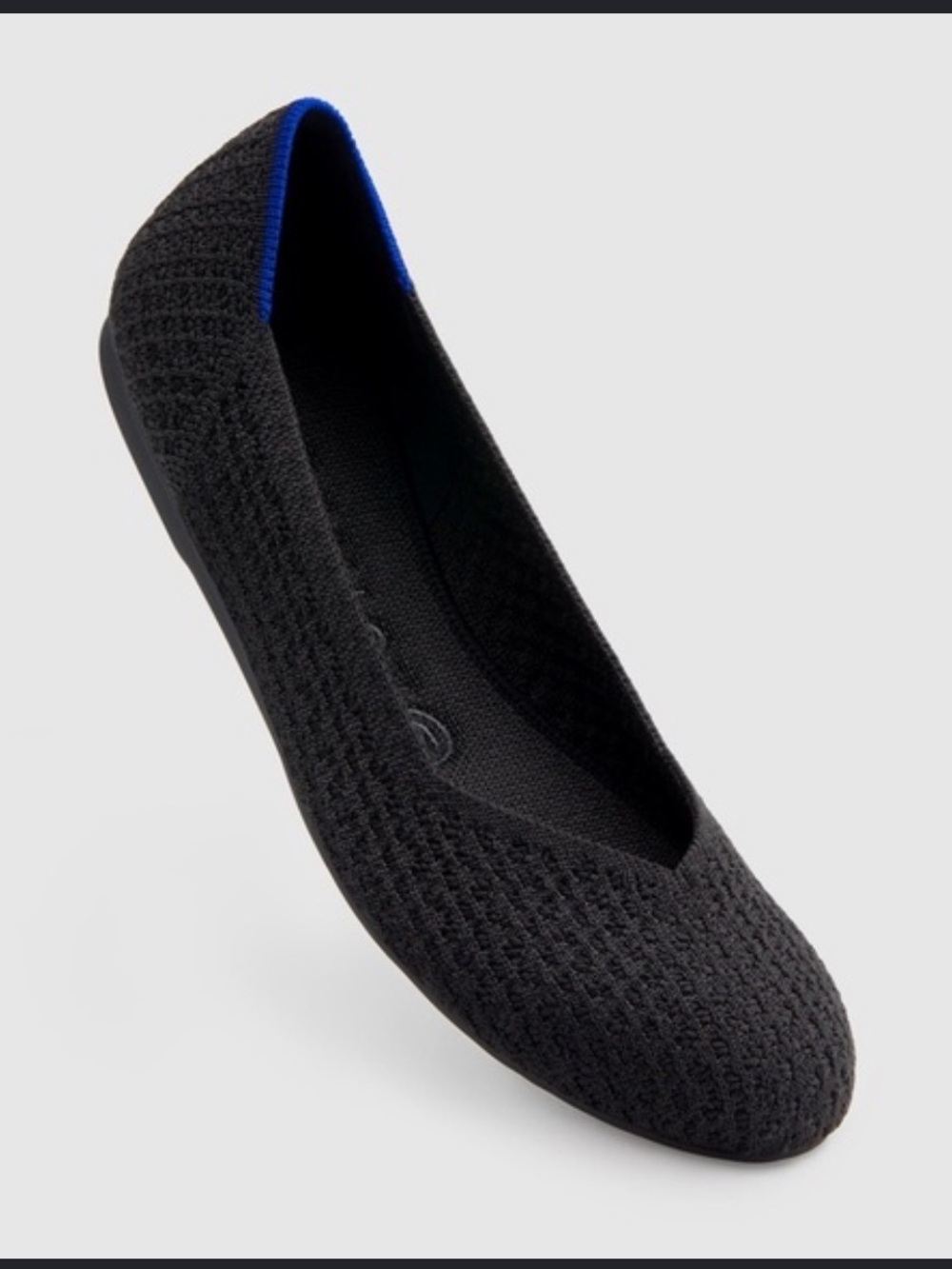 Rothy's Black Knit Ballet Flat with Blue Accent
